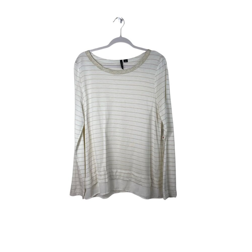 New Directions Long Sleeve Gold Stripe Tunic Top Holiday New Years L